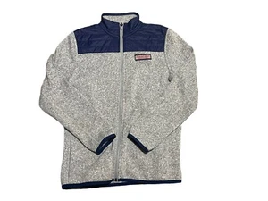 Vineyard Vines Fleece Full Zip Gray Blue Boys Medium Jacket Sweater 12 14 - Picture 1 of 3