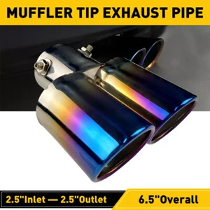 Car Rear Dual Pipe Exhaust Tail Muffler Tip Throat Blue Tailpipe Stainless Steel - Picture 1 of 8