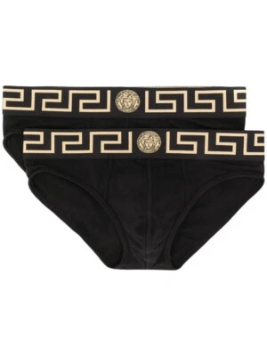 NIB Versace Mens 2-Pack Greca Border Brief underwear Black Size 5 Medium - Image 1 of 4