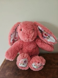 Elka Dark Pink Bunny Rabbit Plush 30cm Soft Baby Toy Floral Trim Flowers - Picture 1 of 4