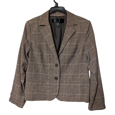 Blazer informal Apostrophe marrón a cuadros oscuro academia abotonada negocios talla 16 Foto 1 de 4