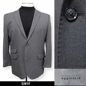 PERRY ELLIS PORTFOLIO mens solid gray SLIM sport coat suit jacket blazer 54 R - Picture 1 of 14