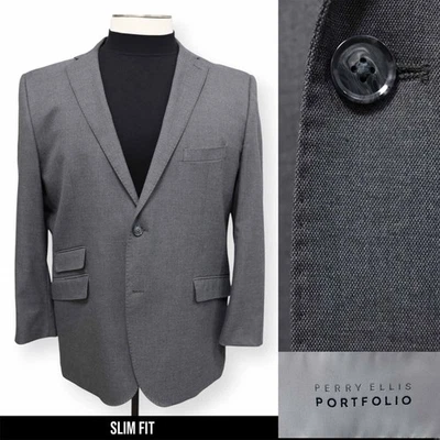 PERRY ELLIS PORTFOLIO mens solid gray SLIM sport coat suit jacket blazer 54 R - Image 1 of 4