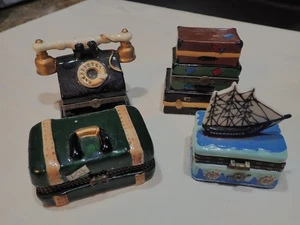 Lot of Porcelain Hinged Trinket Boxes 1-1/4" to 2-1/4" Boat Books Suitcase Phone - Picture 1 of 7