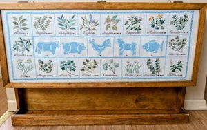 Vintage Handmade Herbs & Spices Wood Spice Rack Farmhouse Cross Stitch Flip Top - Picture 1 of 12
