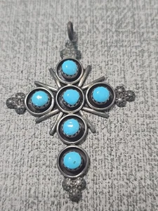 Vintage Silber Türkis Kreuz Anhänger Indianer 6 Gramm Angebot NP83 - Bild 1 von 7