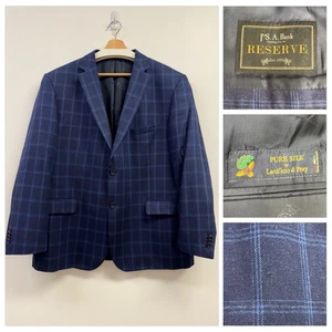Chaqueta Blazer Jos A Bank Reserve Lanificio Di Pray 100% Seda Azul Marino a Cuadros Talla 48R - Imagen 1 de 18