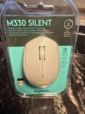 NEW--Logitech M330 Silent SILVER Wireless-USB Optical Scroll Mouse  - Image 1 of 3
