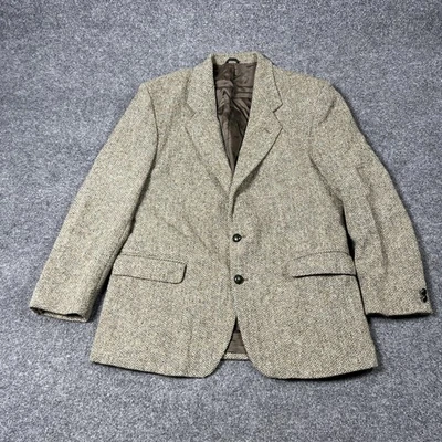 Harris Tweed Blazer Mens 42 Brown Wool Sport Coat Herringbone Made England - Image 1 of 4