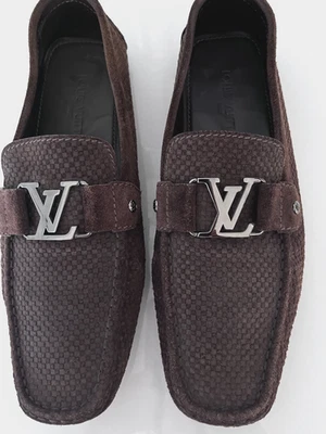 Mocassim Louis Vuitton Masculino Monte Carlo Marrom Camurça Damier Driver LV 10/11 EUA - Imagem 1 de 4