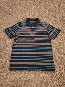 Boys Tony Hawk Striped Polo Shirt Size 7X Short Sleeve Black Blue Gray - Picture 1 of 10