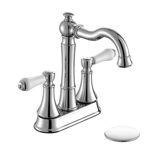 Porcelain 2-Handle 4 inch Centerset Bathroom Faucet Chrome for 3 Holes with P... - Bild 1 von 7