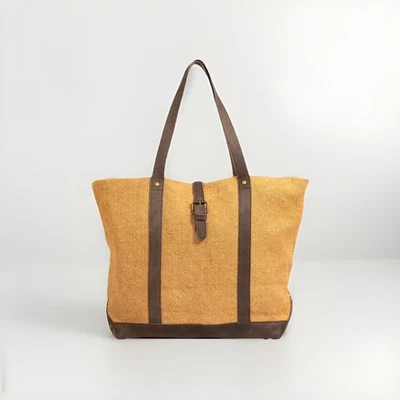 NWT Vintage Addiction Almond Jute shoulder bag Tote Carry On Beach Bag P4605 - Image 1 of 4