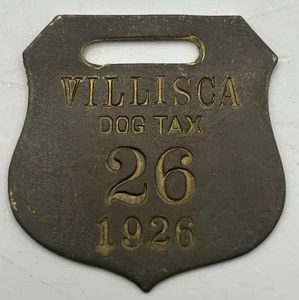Old K9 Collectible Vintage 1926 Villisco County Iowa Brass Dog License Tax Tag - Picture 1 of 2