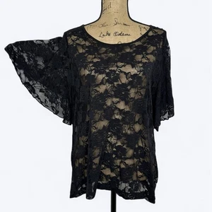 Shannon Ford Floral Sheer Mesh Top Sz 2X Black Batwing Witchy Whimsigoth Fairy - Picture 1 of 11