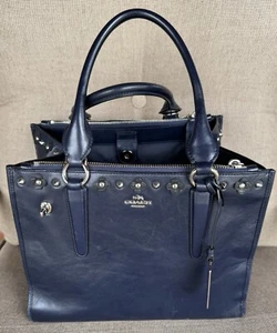 Vintage COACH Top Handle Purse Bag Opens Wide Navy Blue (C2A) - Picture 1 of 24