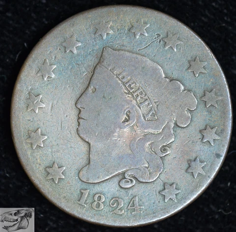 1824 Coronet Head Large Cent, Scarce N-3 Variety, Very Good Condition, C6290 Cover