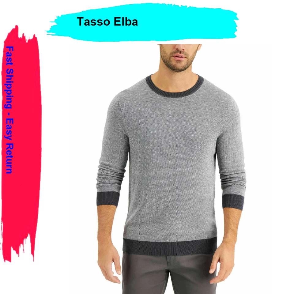 Tasso ELBA Mens Sweater Gray Size XL Pullover Crewneck Classic Fit #020
