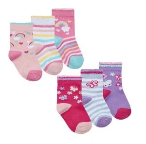 6 Paar Baby Mädchen Socken in Schmetterlings- & Regenbogendesigns, UK 0-5,5 - Euro 0-22 - Bild 1 von 1