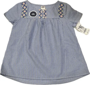 Oshkosh Bgosh Girls Short Sleeve Top White Blue Stripes W Embroidery sz 6-6x - Picture 1 of 1