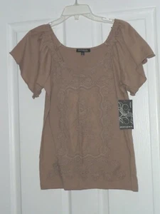 ***AVA & GRACE BLOUSE KNIT TOP SIZE PM TAN LACE CROCHET NWT - Imagen 1 de 1