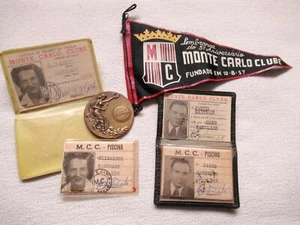 Medal + 4 ID cards, Pennant Lot CLUB DE MONTE CARLO M.C.C. 1957 ESTATE Rare ! - Picture 1 of 8