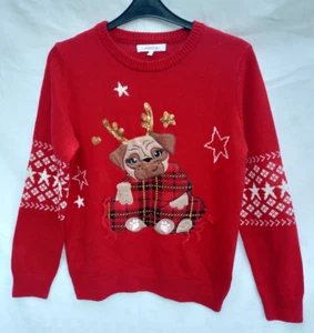 NEXT Red Dog Sequin Christmas Jumper Size 14 - Picture 1 of 9