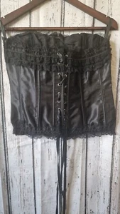 Plus Size 3XL Black Satin Corset. Boned Bows Laced & Zip Sexy Bondage Steampunk - Picture 1 of 4