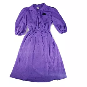 Doo Dads Womens Sz 12 Purple Black Polka Dot 3/4 Sleeve Shirtwaist Dress Vtg - Picture 1 of 11