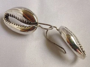 Sterling Silver Cowrie Shell Drop Handcrafted Earrings- NEW - Picture 1 of 6