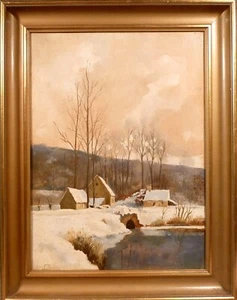 L, JENSEN! WINTER LANDSCAPE WITH HOUSES AT THE STREAM - Picture 1 of 5