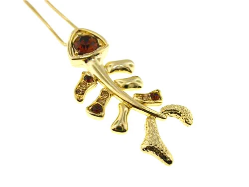 COLLAR COLGANTE F1 Esqueleto Hueso de Pez Cristal Chapado en Oro Foto 1 de 1