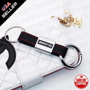 Universal AMG Sport Car Genuine Leather Keychain Elegant Strap Zinc Alloy Ring - Picture 1 of 4