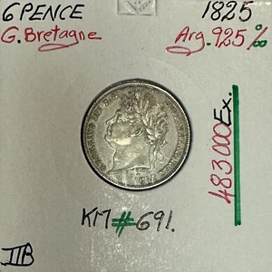 ROYAUME-UNI / GRANDE BRETAGNE (6 Pence 1825) Monnaie en Argent // TTB - Picture 1 of 2