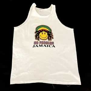 Vintage 90s Rudman Sportswear No Problem Jamaica Graphic Print Tank Top L White  - Bild 1 von 5