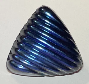 VTG Black Glass Button Self Shank Blue Iridescent Foil Triangle Textured 5/8" - Picture 1 of 7