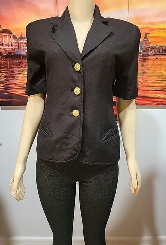 Giacca top nera Christian Dior vintage taglia 10 manica corta bottoni oro #C