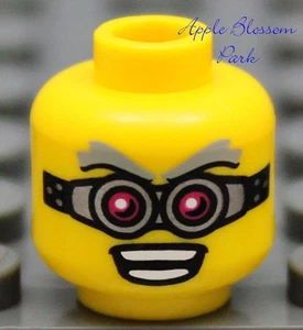 NEW Lego Scientist MINIFIG HEAD -Male Boy Goggles Eye Glasses Gray Hair Eyebrows - Picture 1 of 1