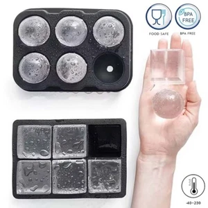 Round or Square Ice Cube Ball Tray Silicone Sphere Mold Bar Whiskey Cocktails US - Picture 1 of 11