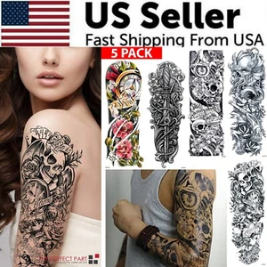 5Pcs Large Temporary Body Art Arm Tattoo Sticker Sleeve Man Women Waterproof USA - Picture 1 of 17