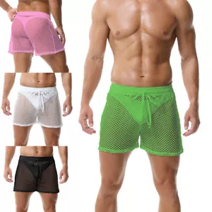 Mens Sexy Fishnet Hollow Out Shorts Loose Breathable Lounge Trunks Beach Bottoms - Picture 1 of 49