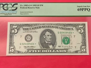Fr. 1985-G* 1995 $5 FW FEDERAL RESERVE NOTE 69 PPQ !!!!!! - Picture 1 of 2