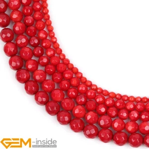 Natural Round Faceted Red Coral Beads For Jewelry/Jewellery Making 15" Dyed AU - Picture 1 of 39