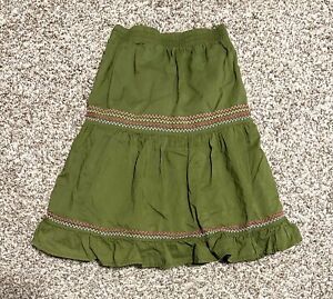 🌸  Girls' Cotton Tiered Skirt Olive Green Elastic Waistband Size Unknown