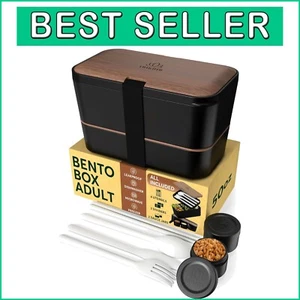 Space-Saving 50 oz Bento Box with 4 Utensils & 2 Jars - Perfect for Meal Prep - Picture 1 of 10