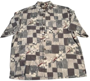 Kahala Hawaiian Camp Shirt Men’s XL Gray Viscose Geometric Surfer Waves Aloha - Picture 1 of 16