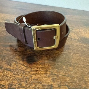 VTG Coach Brown Thick Leather Belt - Small 28" X 1.25” Wide Brass Logo Italy New - Picture 1 of 6