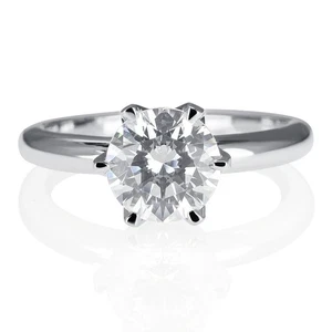 Anillo de compromiso de diamantes de corte redondo real L-M/I1-I2 de 0,50 quilates de oro blanco de 14 quilates - Imagen 1 de 5