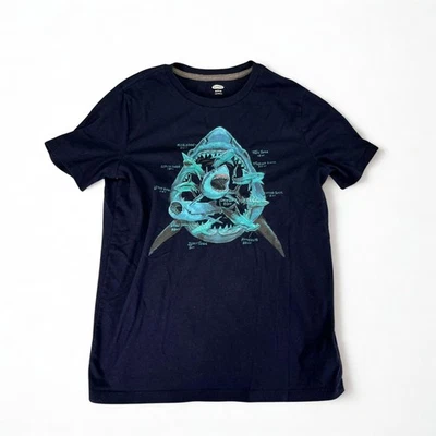 Camiseta Old Navy Niños XL 14-16 Azul Marino Tiburón Especies Gráfico Camiseta Mezcla Algodón Foto 1 de 4