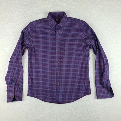 Рубашка мужская маленькая темно-синяя красная клетчатая без складок узкое платье на пуговицах - Изображение 1 из 4